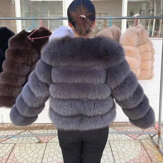 QUEENTINA Fox Fur Coat Real Winter Women'S Fashion Brown 2025 Leather And Skin Clothing Natural New In Coats & Jackets Outerwear