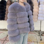 QUEENTINA Fox Fur Coat Real Winter Women'S Fashion Brown 2025 Leather And Skin Clothing Natural New In Coats & Jackets Outerwear