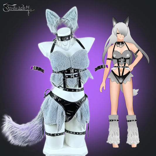 Halloween Women Wolf girl Cosplay costumes Gray lingerie set Leather collar Werewolf Plush underwear - SS69