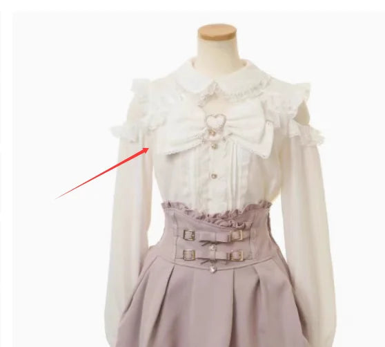 Japanese Liz Mine Women's Shirt Summer Off Shoulder Big Bow Short Sleeve Top Cute Girl BlousesHigh Waist Skirt 2 Piece Skirt Set SS69 61.69 long sleeve top / M