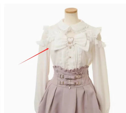 Japanese Liz Mine Women's Shirt Summer Off Shoulder Big Bow Short Sleeve Top Cute Girl BlousesHigh Waist Skirt 2 Piece Skirt Set SS69 61.69 long sleeve top / M
