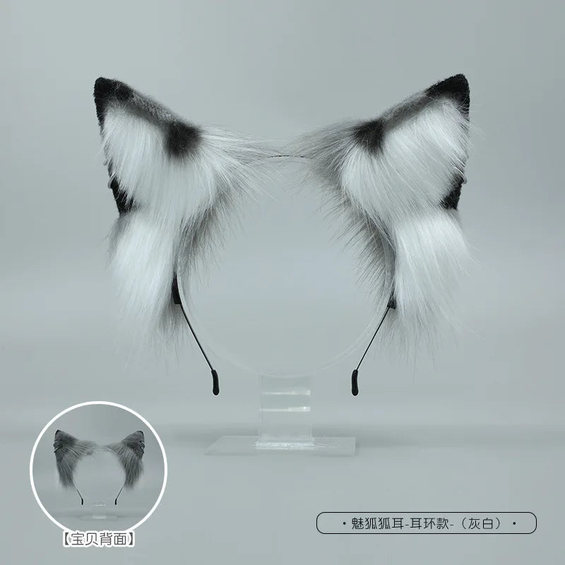 White/Red Wolf Fox Headwear Furry Jackal Ear Jackal Tail Props Cat Ear Headband Handmade Anime COSPLAY Lolita KC LOL Fox Costume