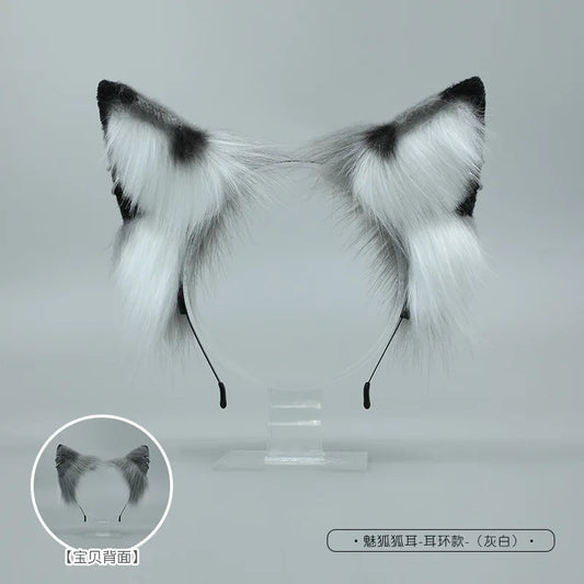 White/Red Wolf Fox Headwear Furry Jackal Ear Jackal Tail Props Cat Ear Headband Handmade Anime COSPLAY Lolita KC LOL Fox Costume