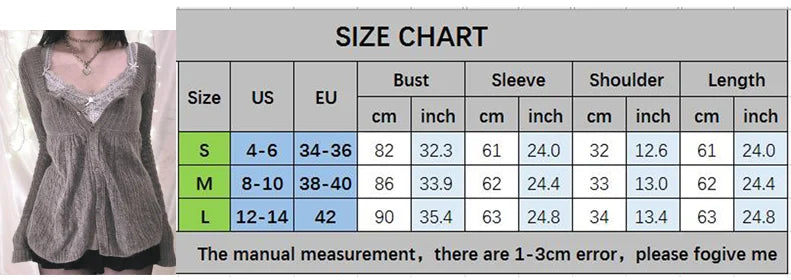 2000s Vintage Long Sleeve Babydoll Knitted Sweater Tops Cottage Milkmaid Pullovers Aesthetic Grunge Y2k Knitwear T-shirts Women SS69