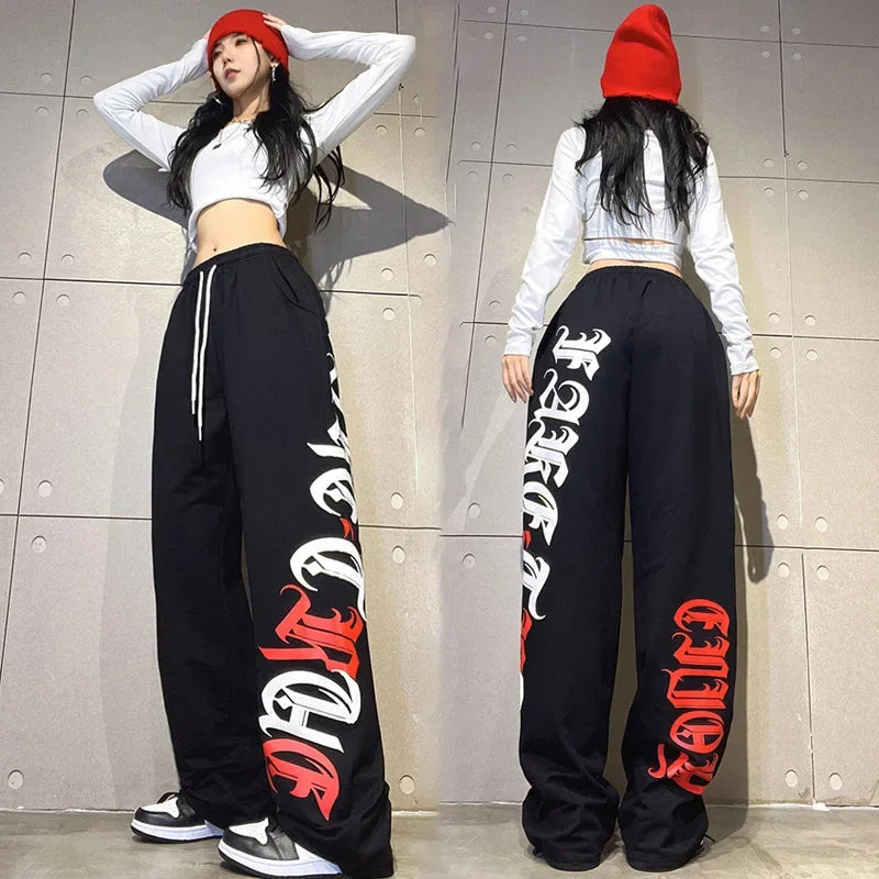 Korean Y2K Streetwear White Jogging Sweatpants Women Harajuku Sports Pants Oversized Hip Hop Letter Wide Leg Trousers - SS69