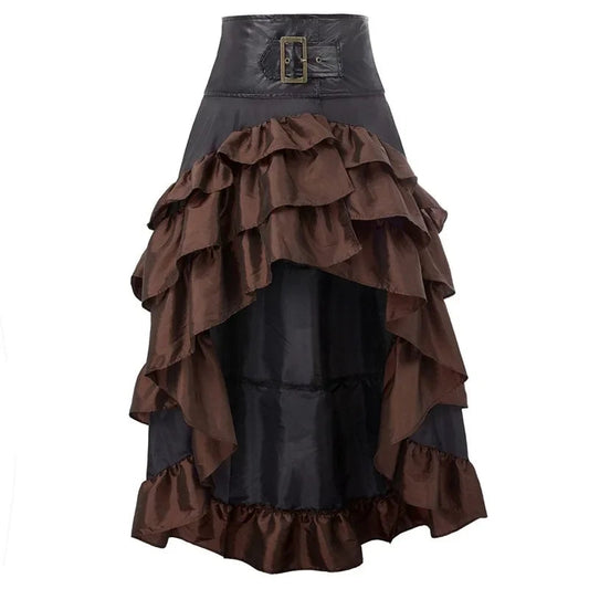 Cosplay Vintage Steampunk Dress Victorian Medieval Ruffled Satin Lotus Trim Gothic Skirts Women Corset Skirt Pirate Costumes SS69