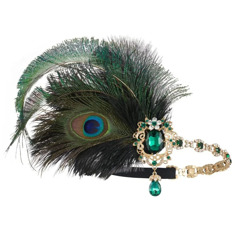 1920s Flapper Peacock Feather Headband Roaring 20s Showgirl Hair band Great Gatsby Hair Accessories 머리띠 резинки для волос 헤어밴드 SS69