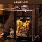 Robotime DIY Wooden Dollhouse Set  NO.17 Coffee Model Building Set with Accessories and LED Model Kit for Adult and Children