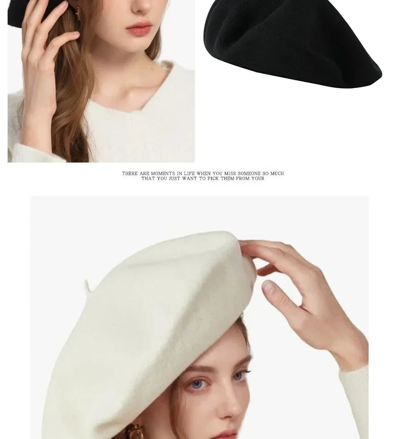 100% Wool Oversize Women's Beret Hat - Warm & Stylish Painter Cap