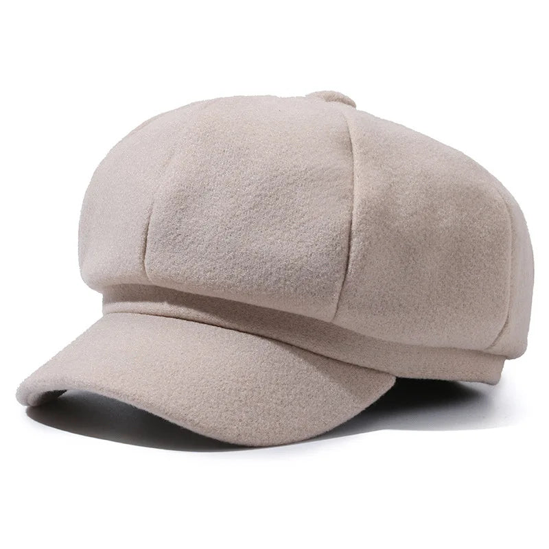 Woolen Octagonal Beret Hat for Women - Autumn/Winter Style