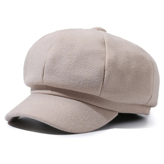 Solid Color Korean Style Woolen Octagonal Hat for Women Autumn/Winter New Style Duckbill Beret, Trendy British Style Painter Hat