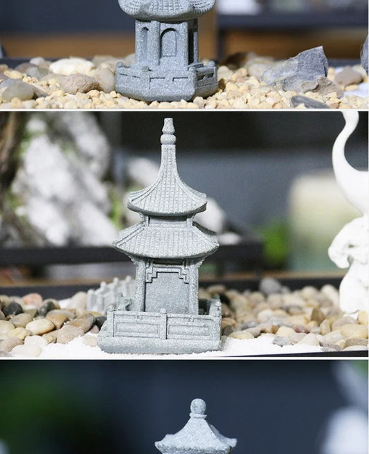 Miniature Sandstone Zen Tower Ornament for Bonsai Garden and Fish Tank
