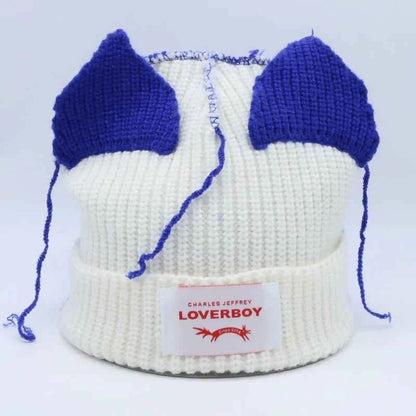 Long fox Ears Knitted Hat Men Women Rabbit Ear Warm Crochet Beanies Kpop Hip Hop Hat Winter Skullies Cap Y2k Christmas Gifty