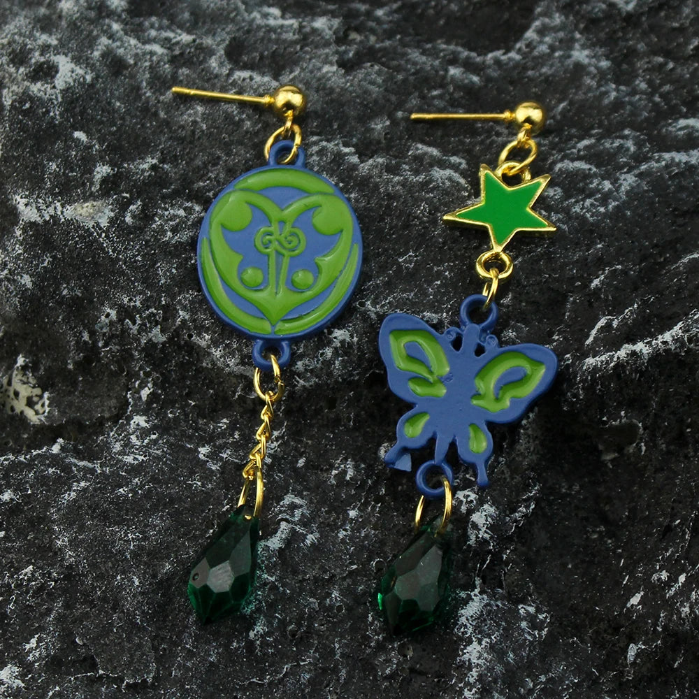 Anime JoJo Bizarre Adventure Drop Earrings Cosplay Props JOJO Kakyoin Noriaki Butterfly Cherry Earrings Ear Clip Jewelry Gift