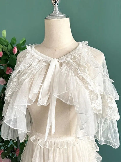 SS69 Women's Lace Mesh Short Shawl Coat - Open Front Poncho