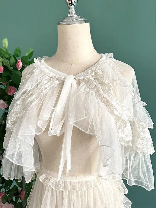 SS69 Women's Lace Mesh Short Shawl Coat - Open Front Poncho