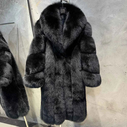 Winter Long Fur Coats Winter Female Natural Fox Fur OutWear Full Pelt Real Fox Fur Jackets with Long Sleeve