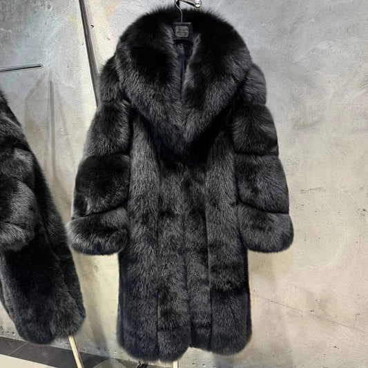 Winter Long Fur Coats Winter Female Natural Fox Fur OutWear Full Pelt Real Fox Fur Jackets with Long Sleeve