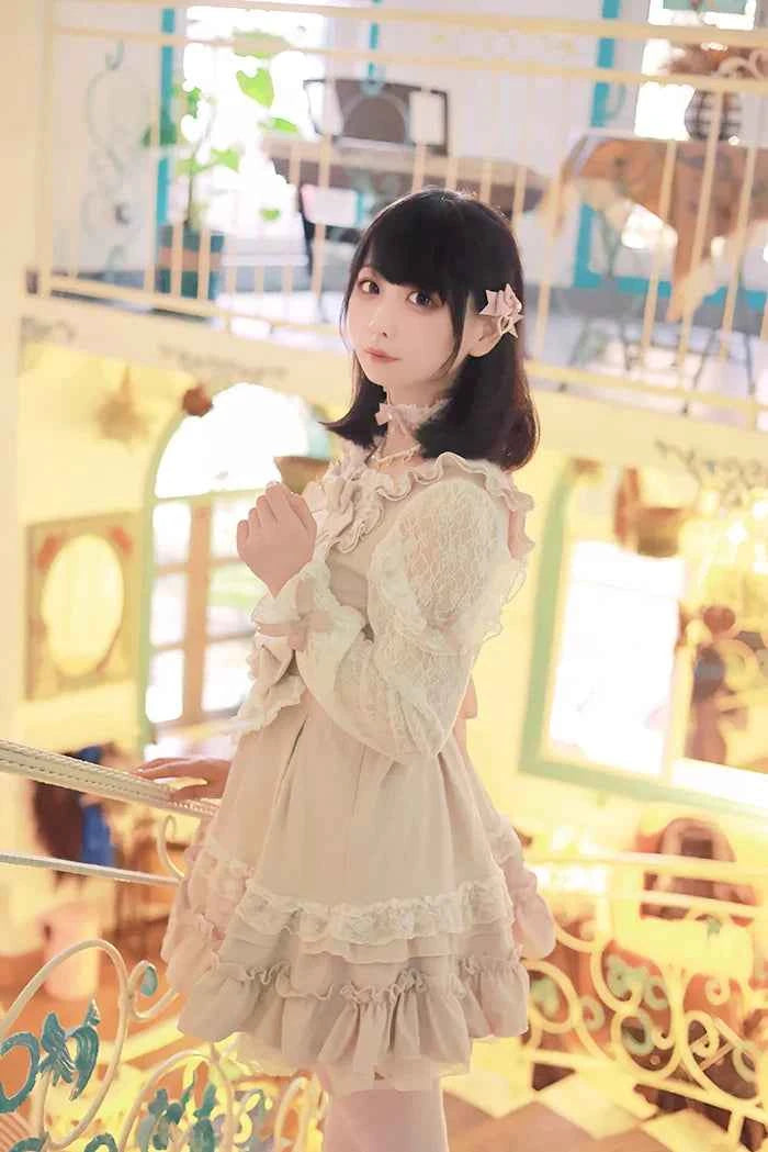 Japanese Liz Dresses Women Autumn New Girl's Sweet Cute Bud Mini Series Mass Production Angel Small Cake Dress Bow Lolita Dress