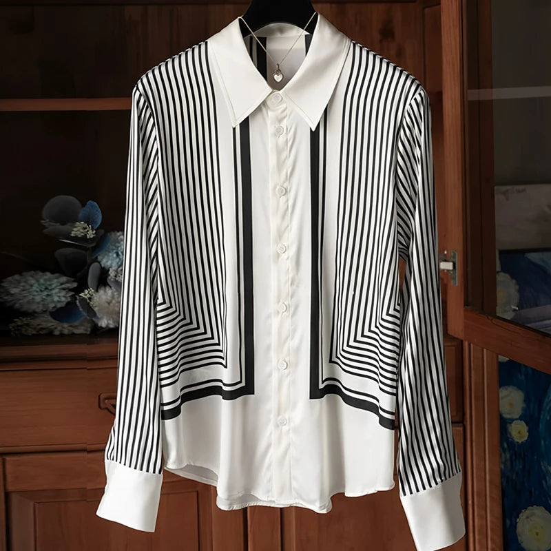 Camisas Newest Exclusive Women Luxury Shirt Long Sleeve Lapel Satin Shirt Old Money Print Brand Design Shirt OL Blouse руба