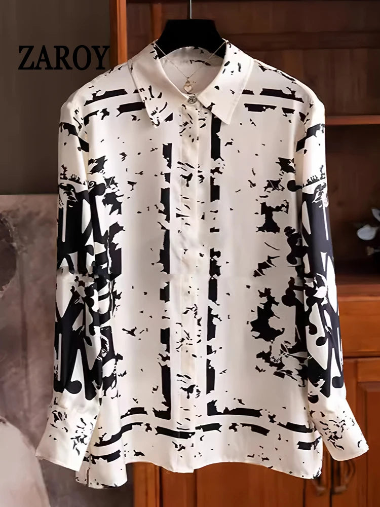 Camisas Newest Exclusive Women Luxury Shirt Long Sleeve Lapel Satin Shirt Old Money Print Brand Design Shirt OL Blouse руба