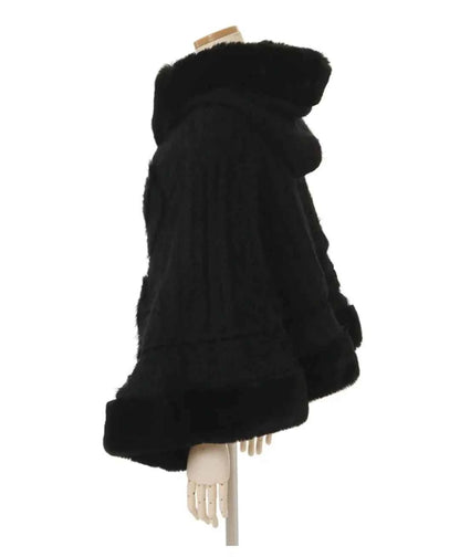 Japanese Sweet Soft Thick Women's Double-Layer Big Ribbon Hooded Knitted Cloak 3 Colors Autumn and Winter Ponchos Warm Jacket