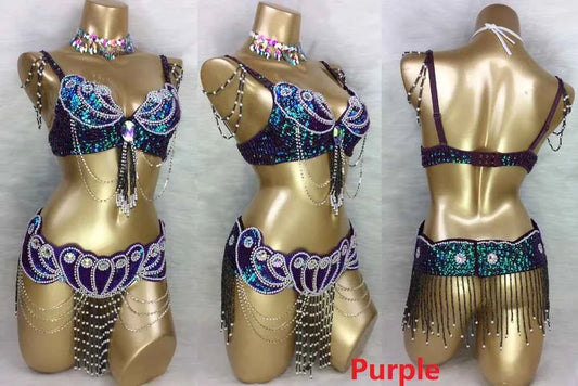 Sexy belly dance BRA+belt 2piece/ set costume set hot girl stage dance show clothing party evening event wear