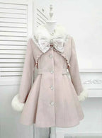 Japanese Mass-Produced Long Wool Collar Coat 20% Wool Waist-Cinching Sweet Girl Long Sleeve Slim Fit Elegant Lolita Woolen Coat