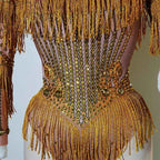 Custom rhinestones bodysuit tassels women Celebrate stage Team pole dance club party fashion leotard clothing