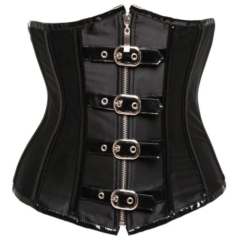 Red Steampunk Underbust Corset with Zipper & Belt Buckle