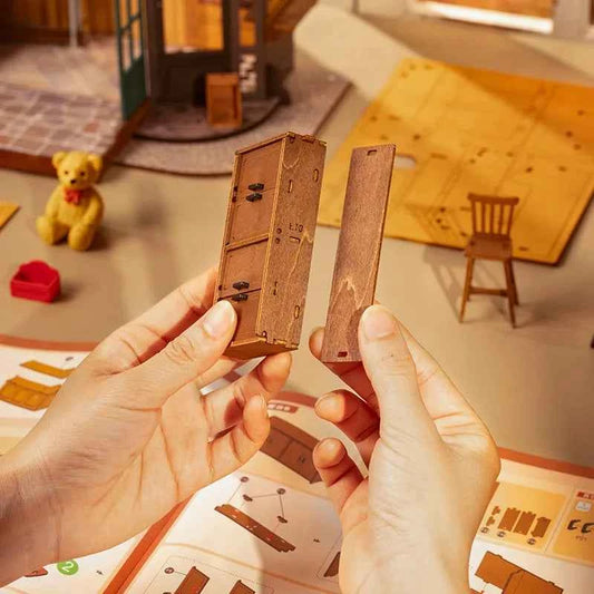 Robotime Rolife DIY Miniature House Kit Tipsy Restaurant Desk Bookshelf Decoration for Adults Gift Idea For Girls Boys Kids