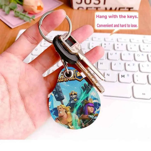 Game C-Clash Royale Anime Key Fashion PU Water Shape Keychain Women Car Key Holder Home Key Ring Charm Bag Car Pendant Gift