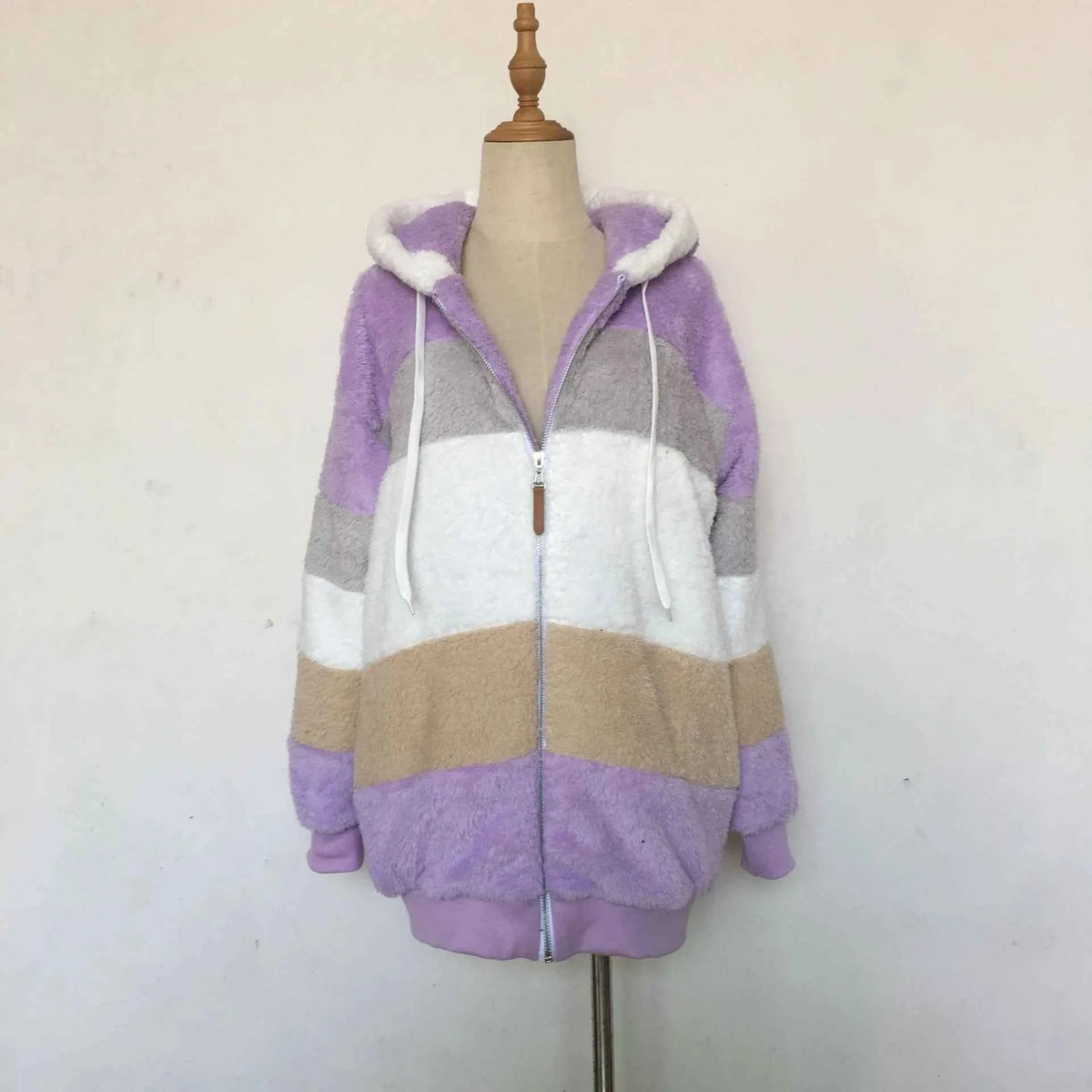 Warm Fleece Oversized Hooded Jacket Women's Autumn Winter Thickened Zipper Pocket Patchwork Clothing Comfortable Sweatshirt