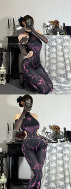 Cyberpunk Cosplay Jumpsuit Women's Printed Sleeveless Mech Agent Bodysuit