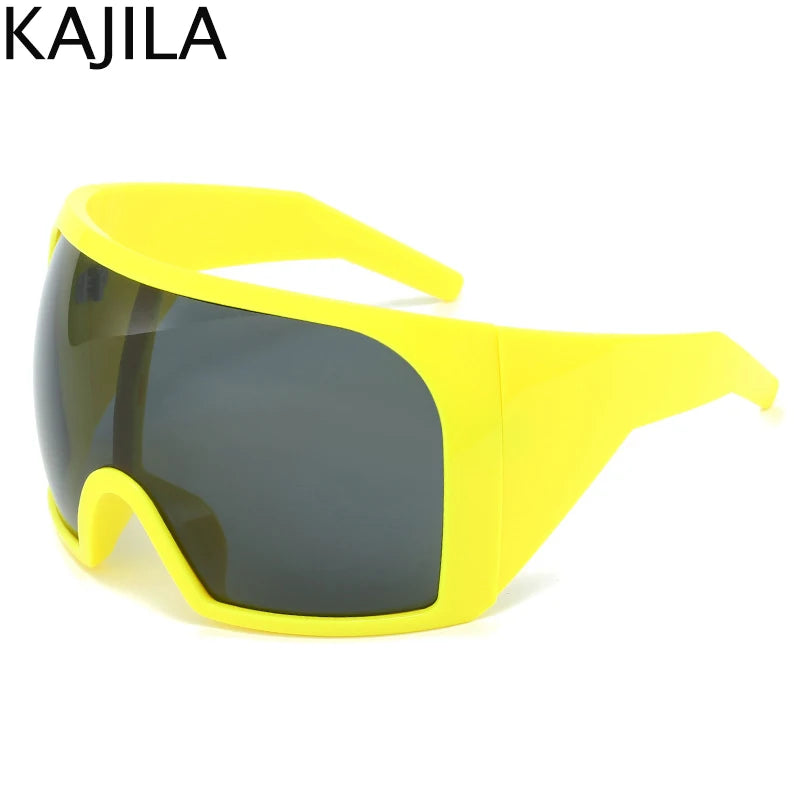 Oversized Punk Shield Sunglasses Women Men Big Frame 2024 Luxury Brand Steampunk Mask Sun Glasses For Ladies Sports Goggle UV400 SS69 9.69 C3 Yellow Gray / FK-12121