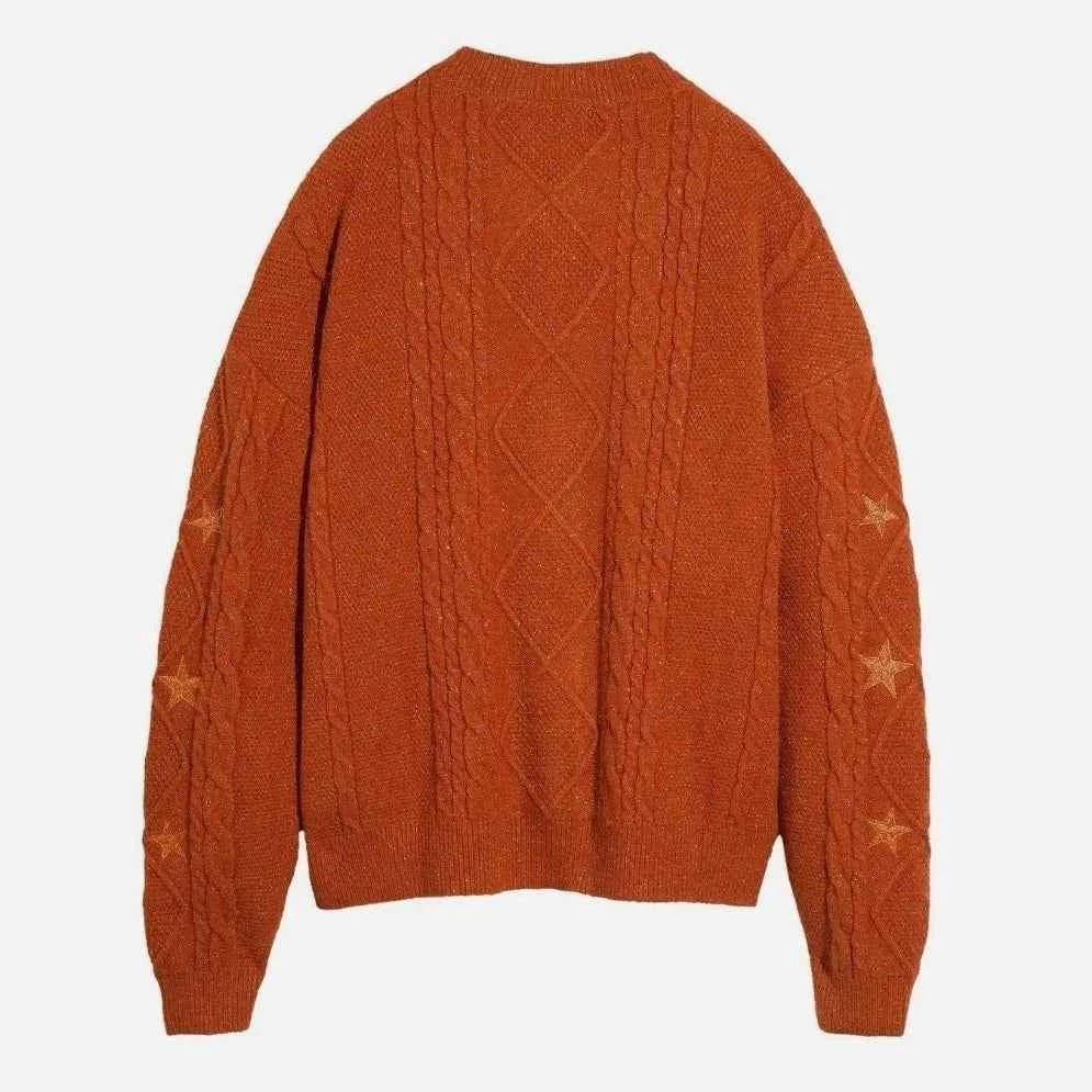Glittery TS Cardigan Women Orange Chunky Knit Sweater with Star Embroidery Gold Thread Showgirl Cardigan Fans-make Tay Cardi