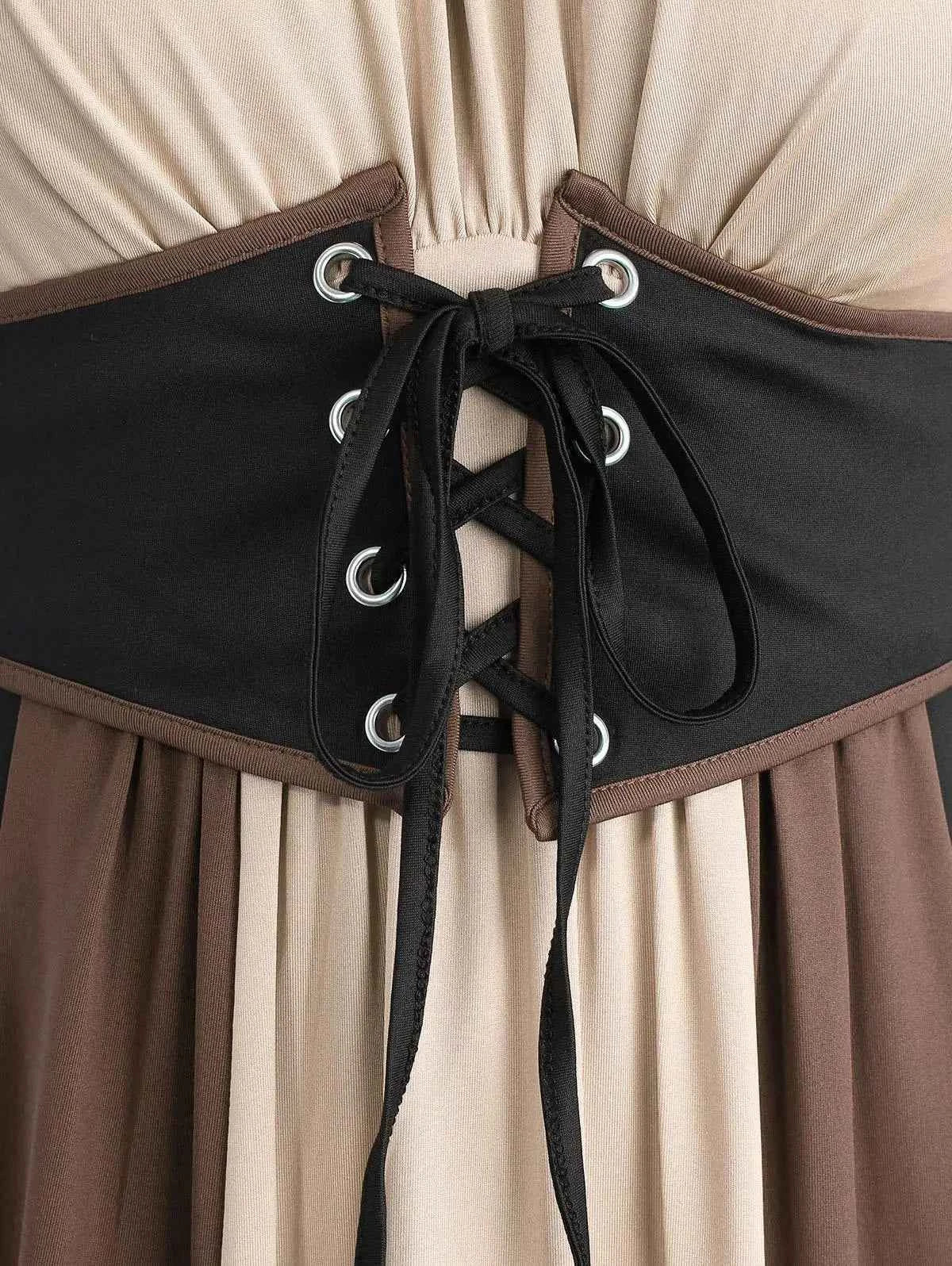 ROSEGAL Plus Size Women's Dress New Cold Shoulder Ruched Ruffles Colorblock Patchwork Lace Up Belted Vintage Corset Dresses Robe