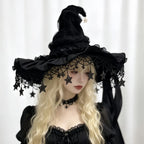 Fashion Halloween Witch Hat Gothic Dark Wizard Cap Lolita Cosplay Accessories Costume Headwear Party Photo Prop Festival Gift