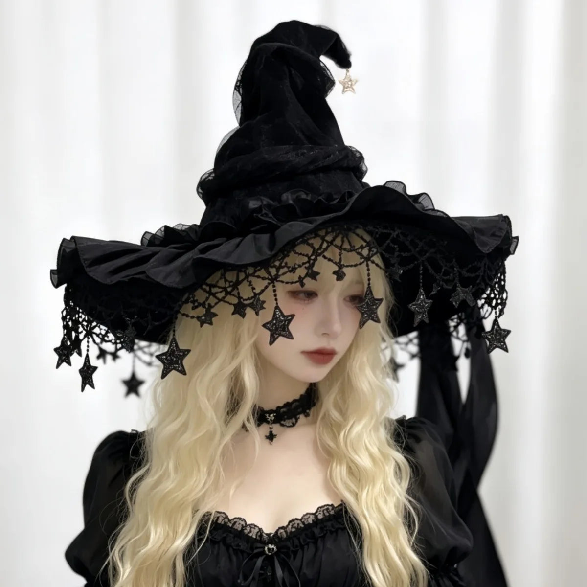 Fashion Halloween Witch Hat Gothic Dark Wizard Cap Lolita Cosplay Accessories Costume Headwear Party Photo Prop Festival Gift