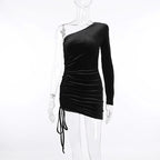 2025 New Plus Size 9XL 8XL 7XL One Shoulder Velvet Lace Up Party Bodycon Women Dresses Vestidos XXXXXL SS69