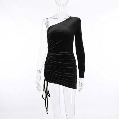 2025 New Plus Size 9XL 8XL 7XL One Shoulder Velvet Lace Up Party Bodycon Women Dresses Vestidos XXXXXL SS69