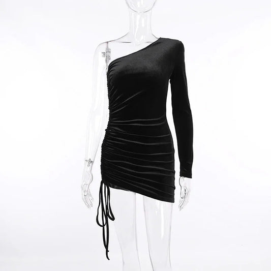 2025 New Plus Size 9XL 8XL 7XL One Shoulder Velvet Lace Up Party Bodycon Women Dresses Vestidos XXXXXL SS69