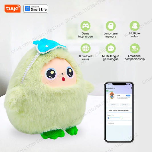Yaya-AI Plush Robot w/Smart Voice&LED Eyes, Interactive Companion Toy w/Tuya App Control, USB Rechargeable E-Pet - Mint Green