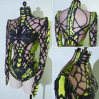 Sexy Stage Sparkly Rhinestones Bodysuit Green Dance Costume Party Bar Show Performance drag queen Outfit Cosplay Halloween pole