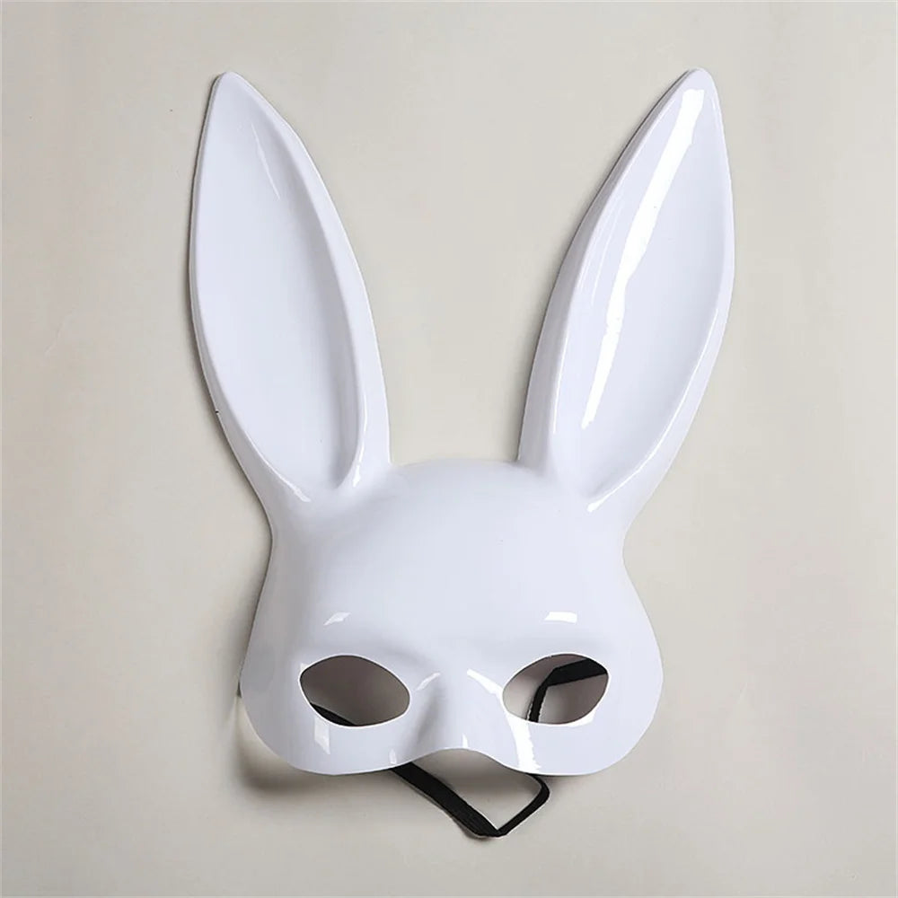 Exaggerated Rabbit Ear Mask - Black & White PVC Costume Accessory