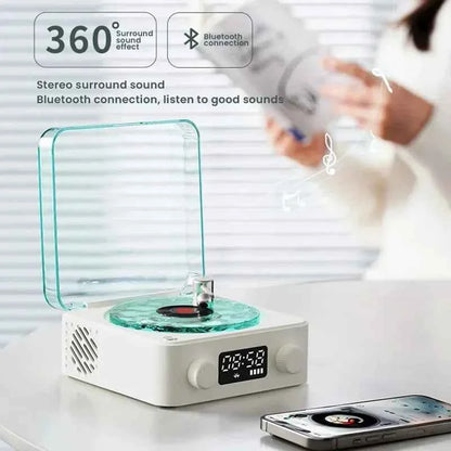 Waves Vinyl Player Bluetooth Speaker with White Noise Retro Turntable Speaker Sleep Aid Vitrola Shaped Speaker with RGB Light