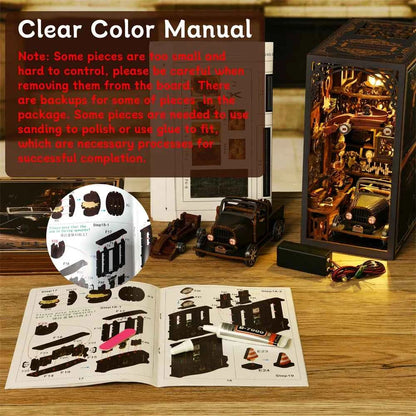 Book Nook Kit Classic Car F1 DIY Wooden Puzzle Bookshelf Insert Decor Dollhouse Model Bookend Building Home Decoration Gifts