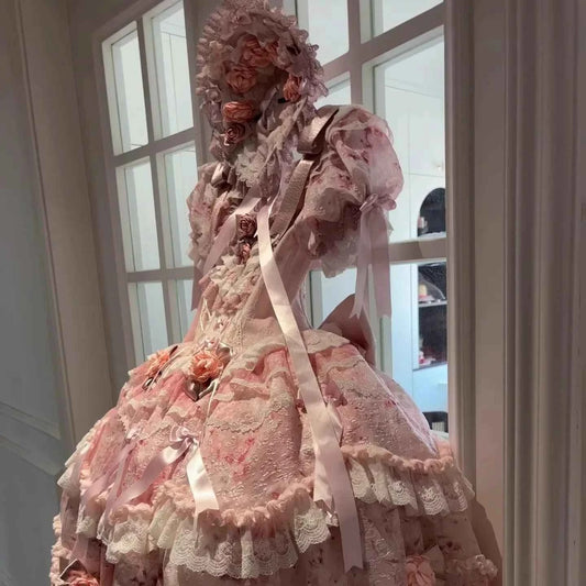 Original Heavy Birthday Party Lolita Puffy Dress Sweet Girls Back Big Bow Tail Vintage High-end Women's Elegant OP Dress