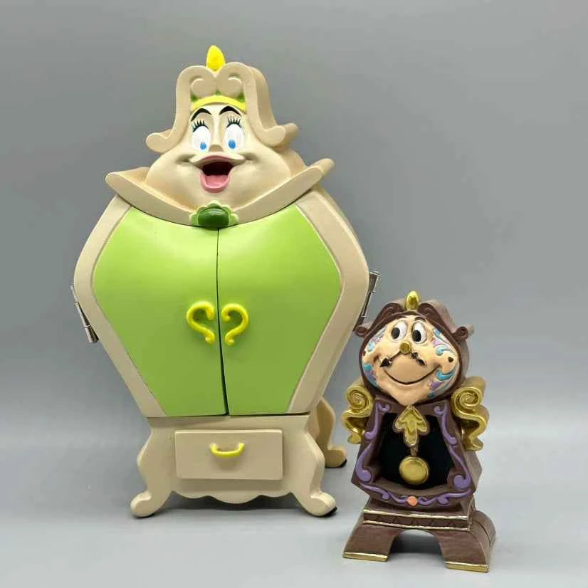 Beauty And The Beast Toys Anime Figure Night Lights Candlesticks Cogsworth Clock Ornaments Collectible Model Gift jewelry box