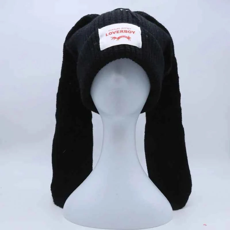 Long fox Ears Knitted Hat Men Women Rabbit Ear Warm Crochet Beanies Kpop Hip Hop Hat Winter Skullies Cap Y2k Christmas Gifty